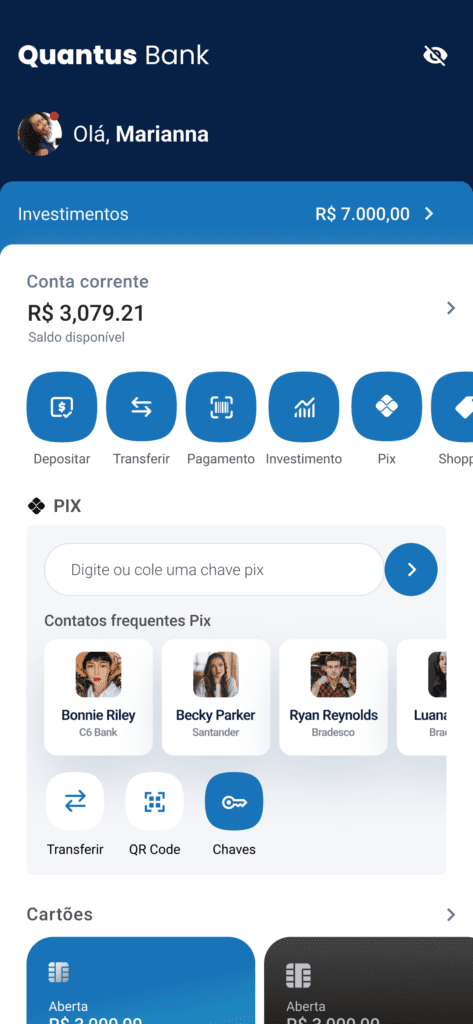 Quantus Bank Home Dashboard
