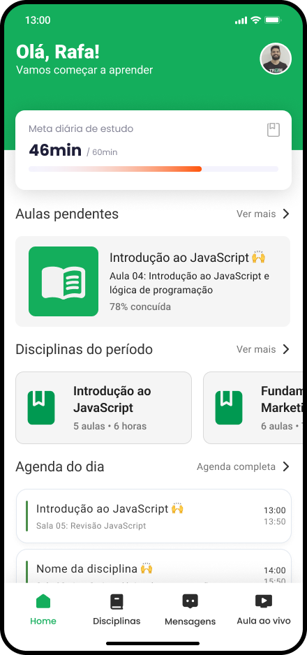 Dashboard do aluno IBMR EaD